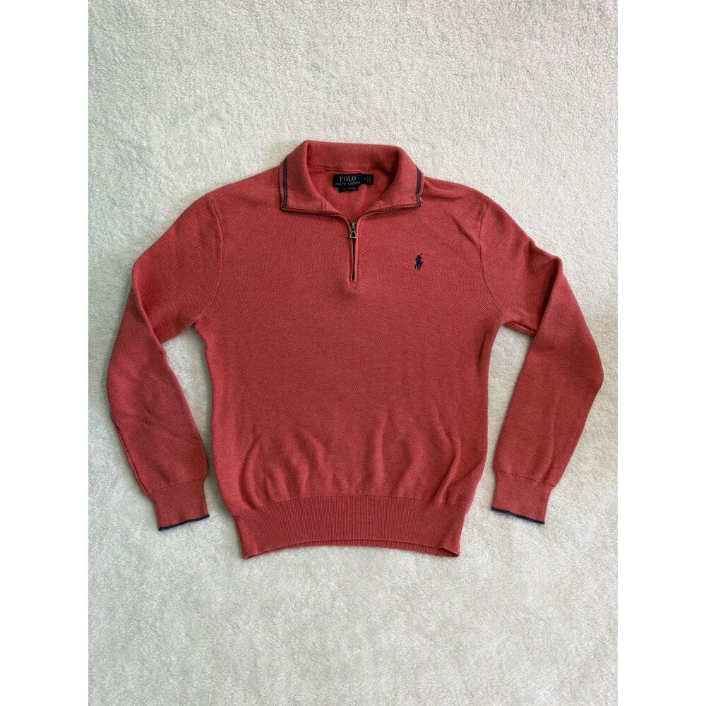 Polo Ralph Lauren Sweater Mens M Red 1/4 Zip Pony Logo Sweatshirt Pullover Pima